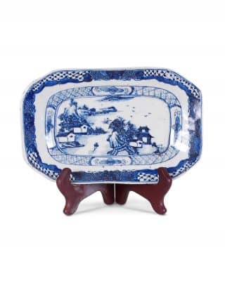 10″ Blue and White Plate with Canton Design