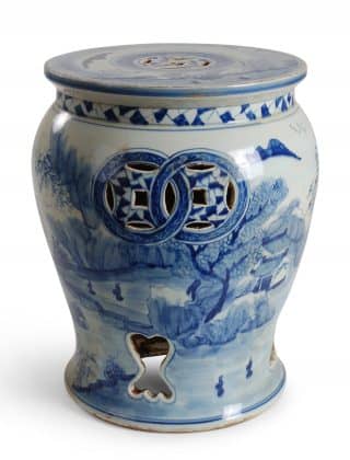 17″ Blue and White Canton Garden Seat