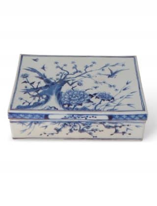 11″ Blue and White Bird and Flower Square Box