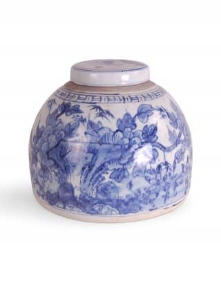 10″ Blue and White Bird and Flower Jar